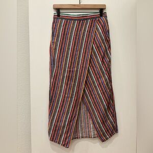 Madewell linen pocket Multicolor Striped Wrap Midi Skirt boho chic festival
